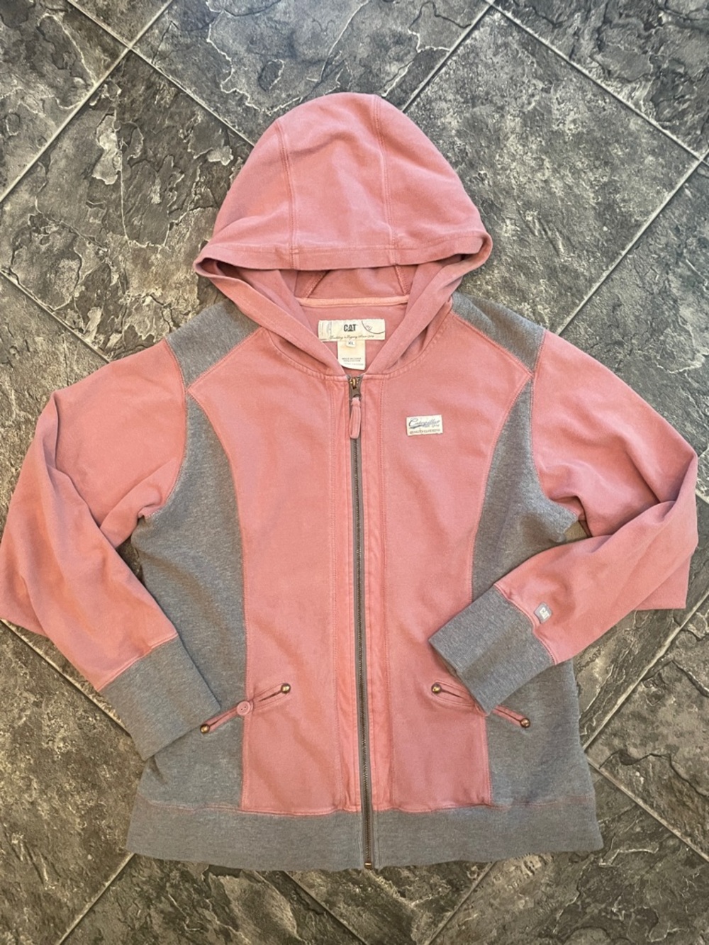CATERPILLAR Vintage Mauve & Gray Women’s Cotton Zip-up Hoodie Sweatshirt Jacket